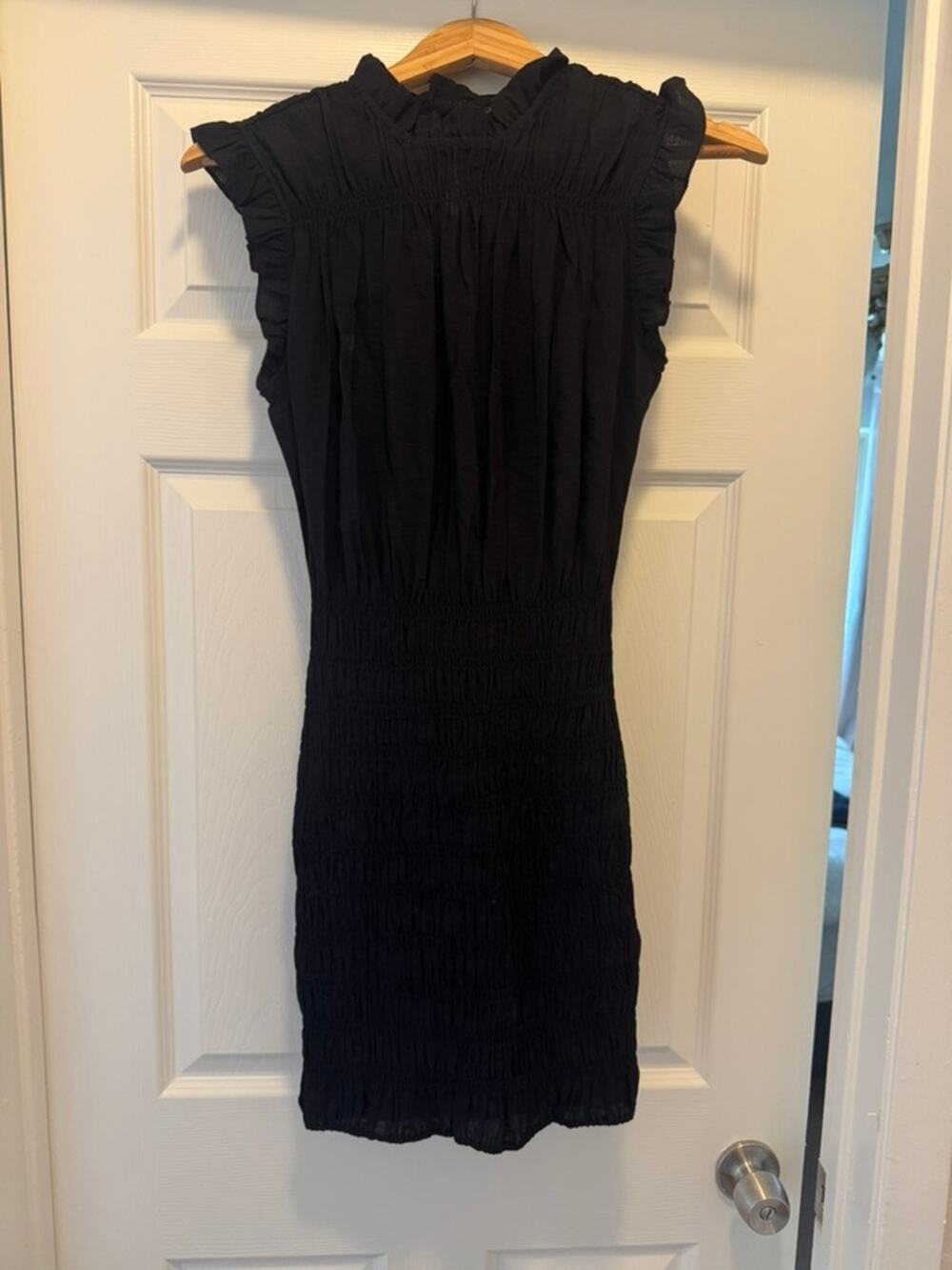 Maje Black Smocked Ruffle Dress Sz 40